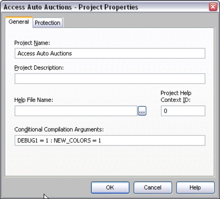 The Project Properties dialog provides a convenient way to set conditional compilation arguments for the entire application.